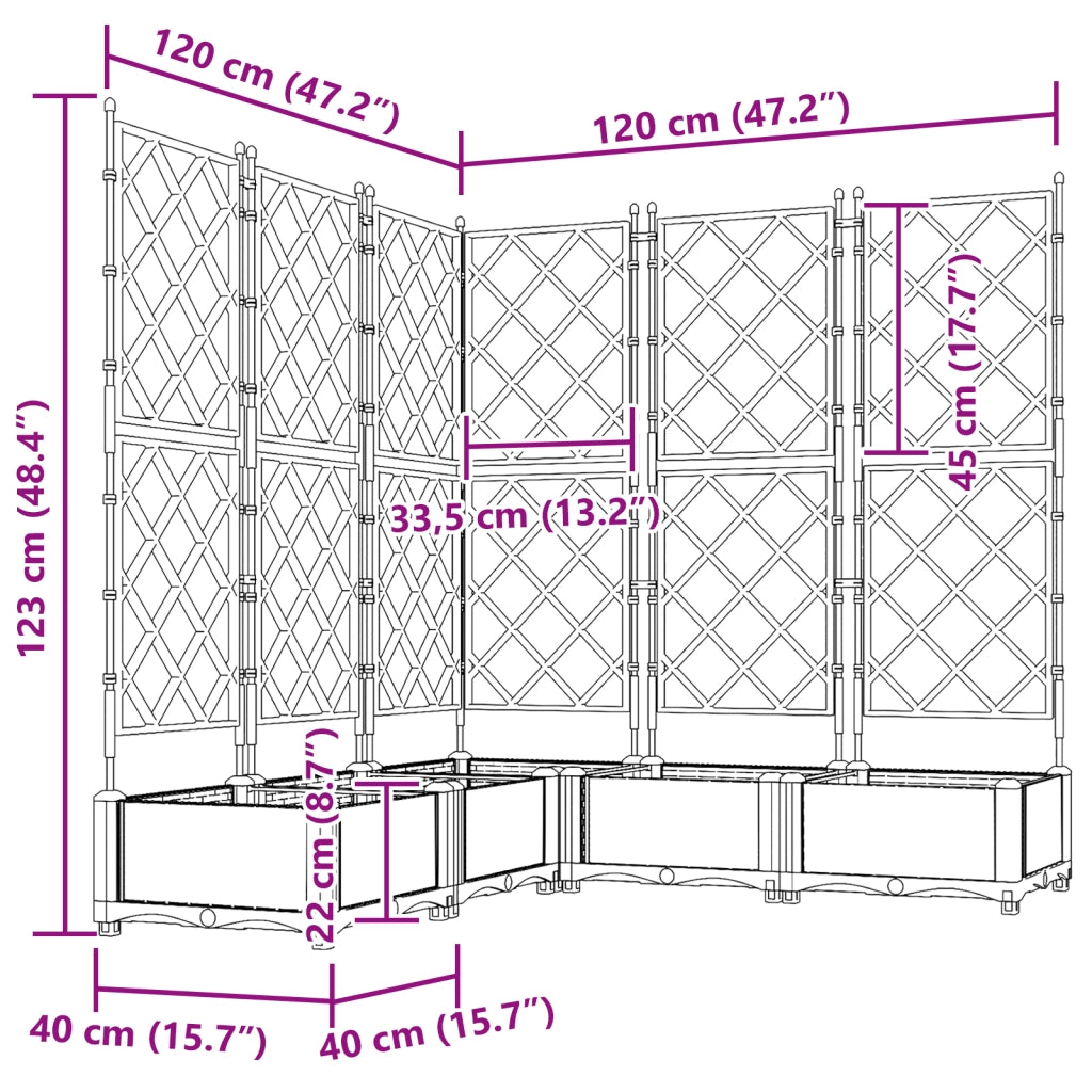 Vaso da Giardino con Trellis 5 pz Grigio Chiaro 120x120x125.5 cm