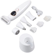 Trimmer 5 in 1 per donne con stazione di ricarica USB, elettrotosta per corpo, viso, braccia, gambe, ascelle e linea bikini, elettrotosta per donne impermeabile