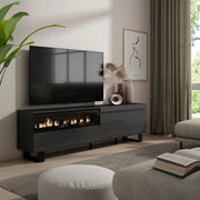 Mobile TV, 200x35x57cm, soggiorno, Per TV fino a 80", Camino elettrico, Design industriale, Nero RF2182