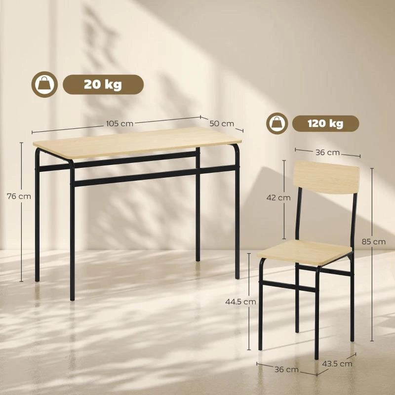 SET DA PRANZO 5 PEZZI CON TAVOLO RETTANGOLARE E 4 SEDIE DA PRANZO, IN LEGNO E METALLO, NERO E COLOR LEGNO