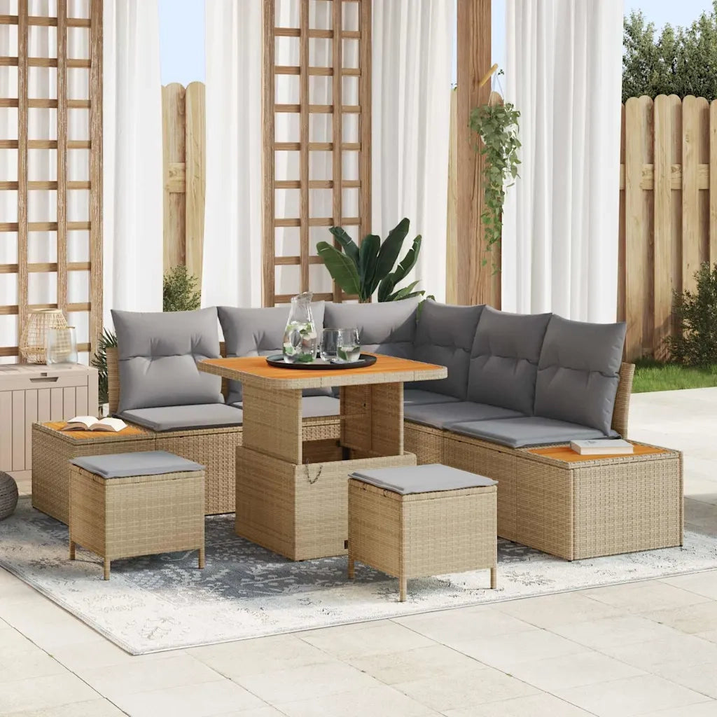 Set Divano da Giardino con cuscino 8 pcs Beige Poly Rattan 3364862
