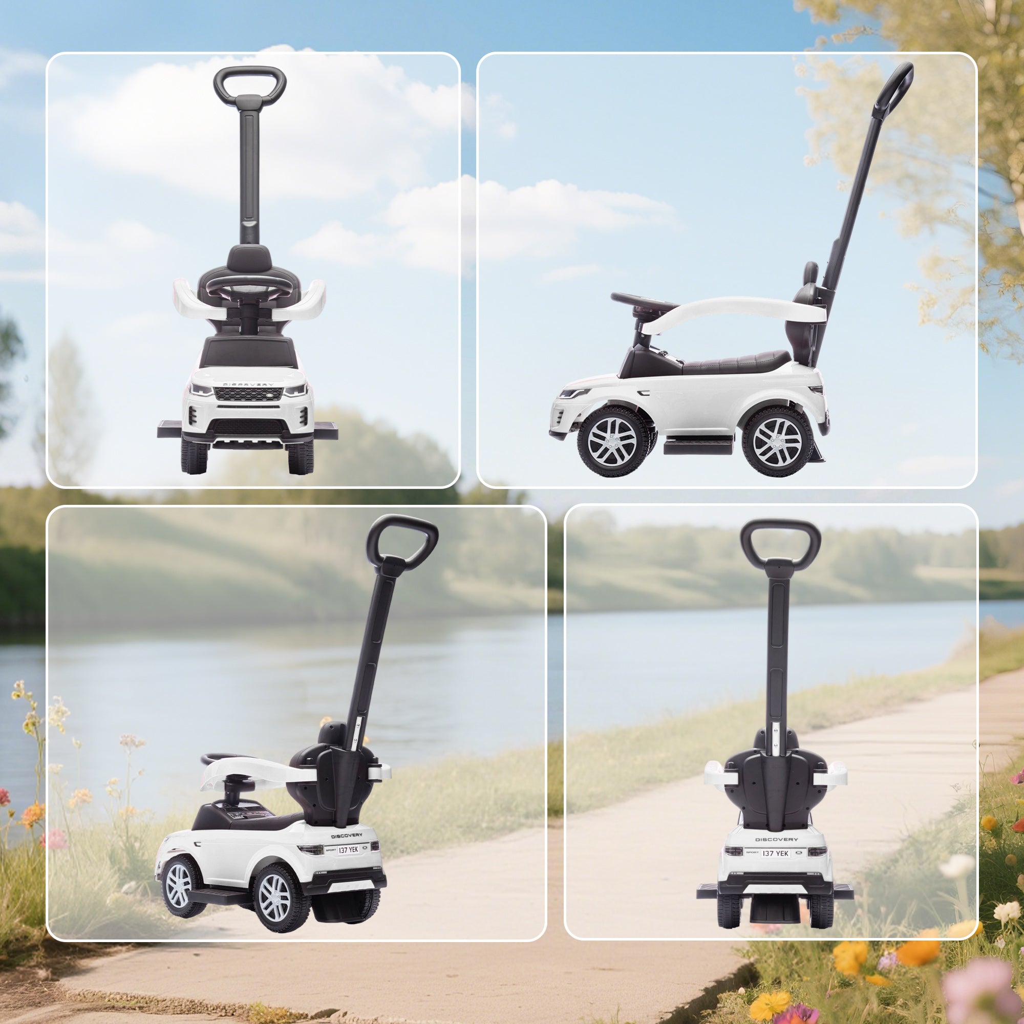 Macchina Cavalcabile 84x40x94,5 cm Licenza Land Rover con Maniglia e Barriera in PP e Acciaio Bianco