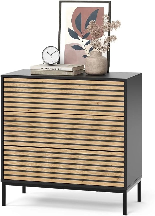 Cassettiera Eliza, Nero/quercia, 80 x 81.2 cm 2 cassetti