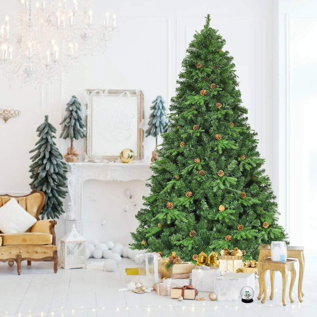Albero di Natale 210/225/240 cm, Albero di Natale con 460/540/600 Luci a LED Bianco Caldo, 925/1125/1335 Rami e Pigne, Decorazione Natalizia per Casa e Negozio (225cm)