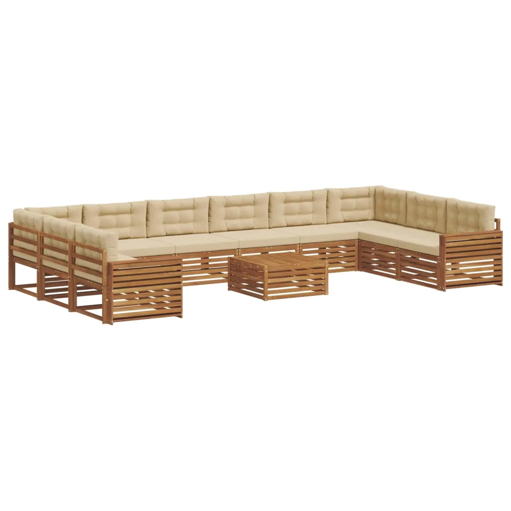 Set divani 11 pcs Naturale e Beige Legno di Acacia Massello
