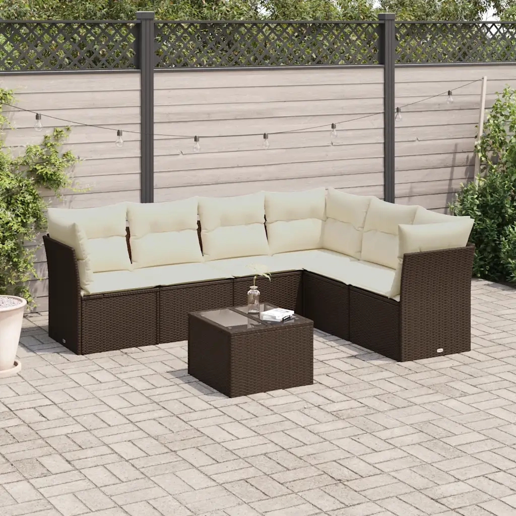 Set Divani da Giardino 7 pz con Cuscini Marrone in Polyrattan 3249532