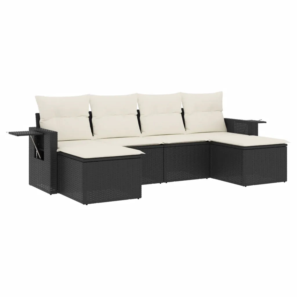 Set Divano da Giardino 6 pz | Set Salotto da Giardino con Cuscini Nero in Polyrattan
