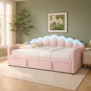 LETTO Divano estraibile 90x200 cm velluto rosa con LED regolabile