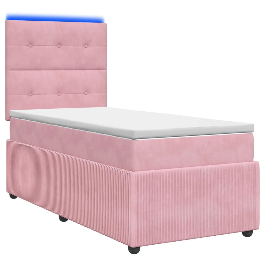 Letto Box Spring LED con Materasso Rosa 90 x 190 cm Velluto 3455980