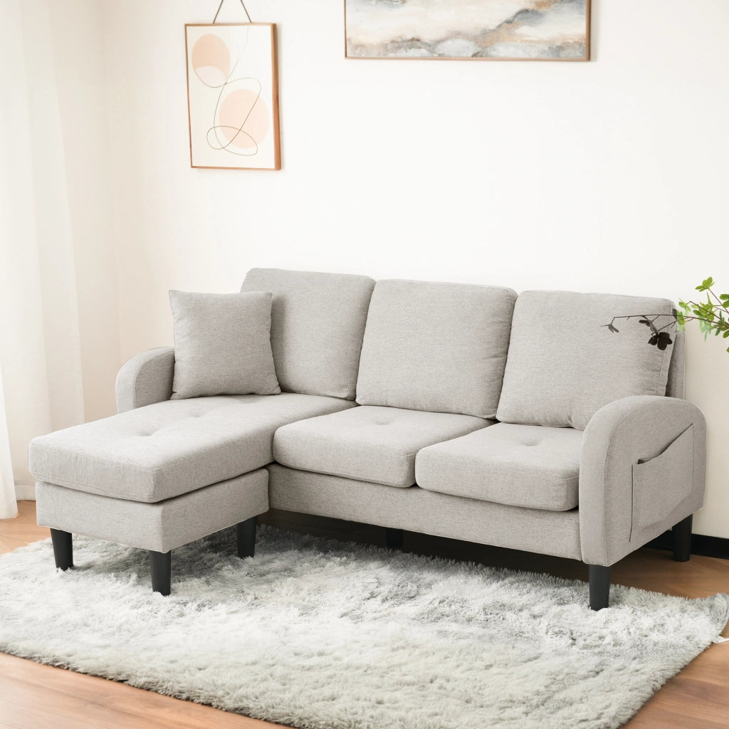 DIVANO ANGOLARE MODULARE 166 x 118 x 77 cm Tessuto misto cotone-lino Beige Grigio/Bianco