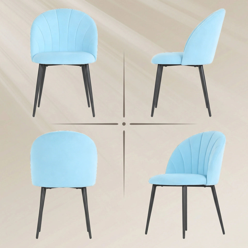 Set 2 Sedie da Pranzo Imbottite con Velluto e Schienale a Conchiglia ¨C zephmum ¨C Azzurro 52x55x79 cm