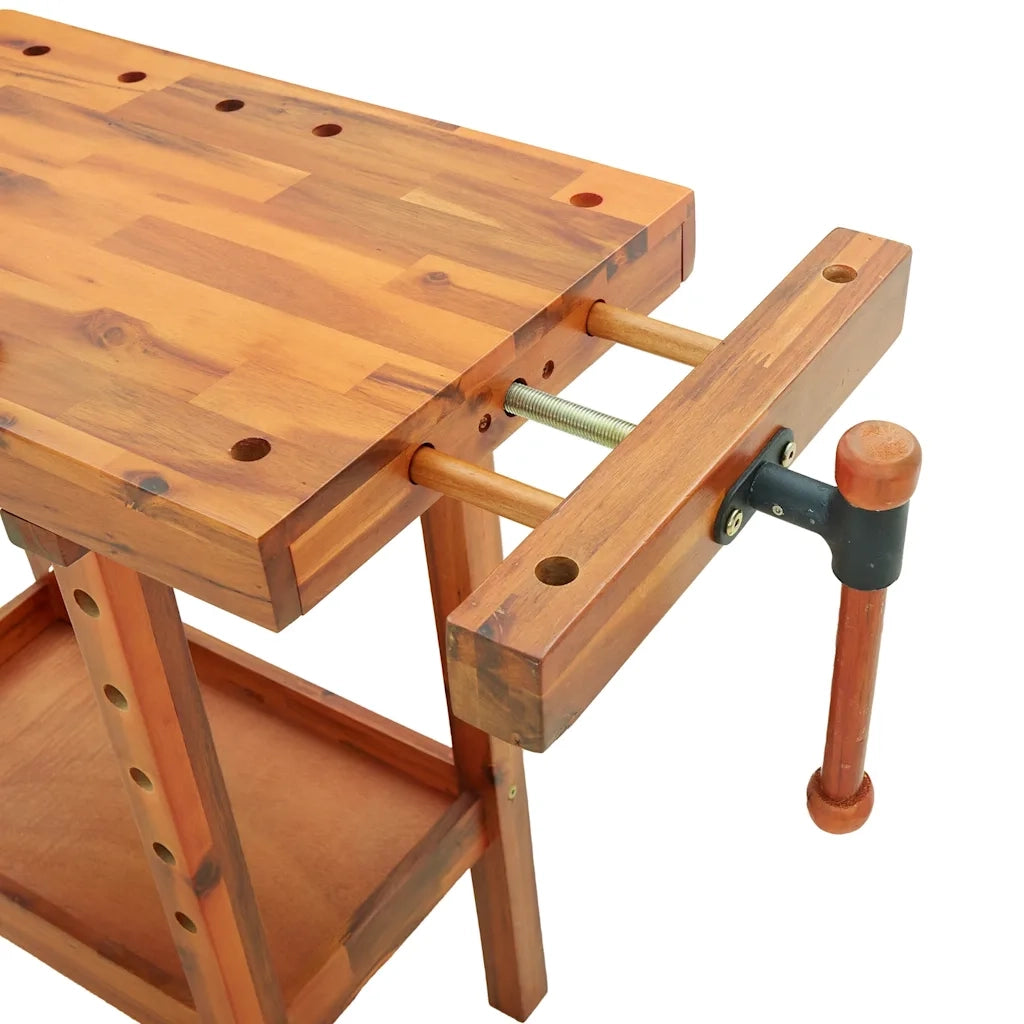 Banco da Lavoro con Morse 92x48x83 cm Legno Massello di Acacia cod mxl 14943