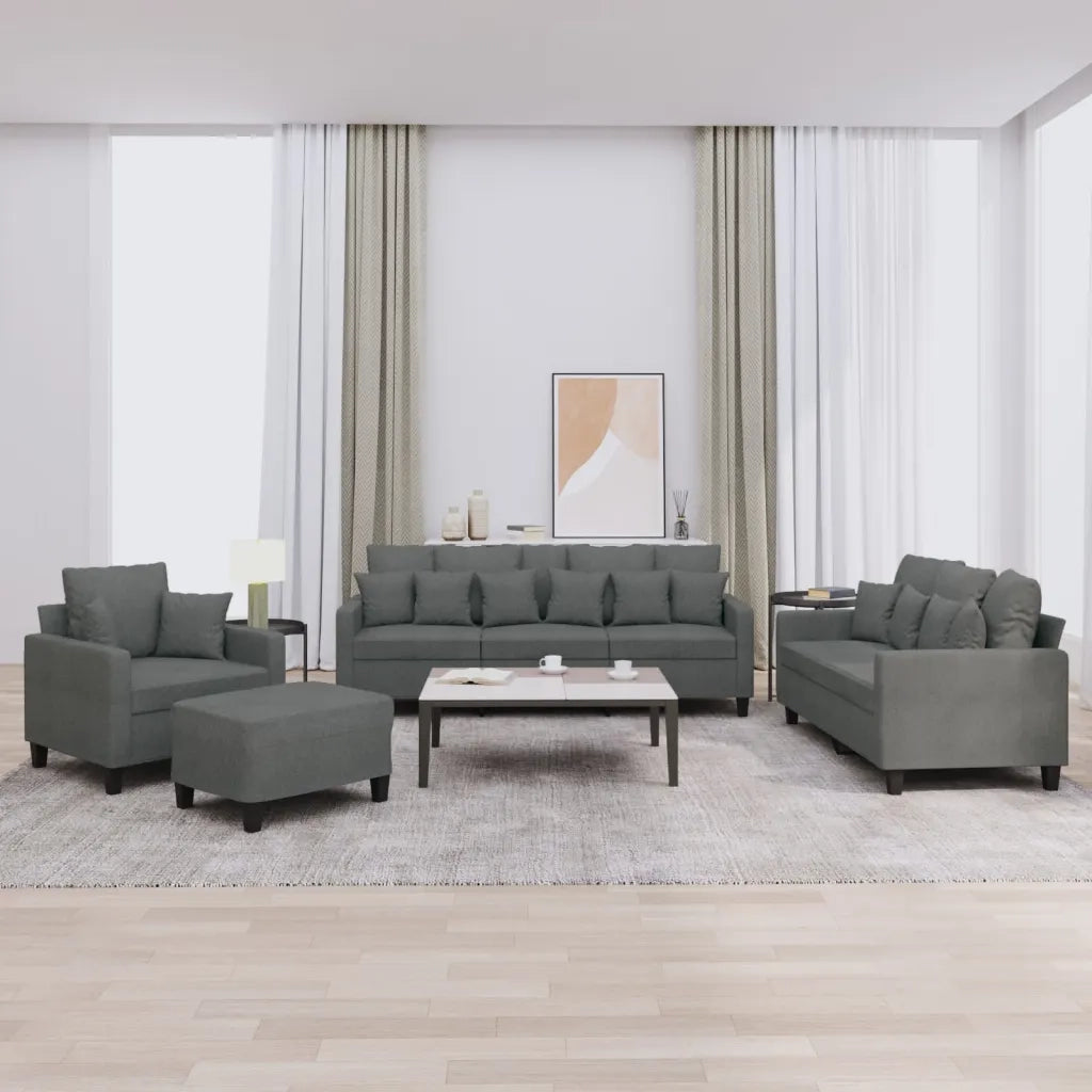 Set di Divani 4 pz con Cuscini Grigio Scuro in Tessuto 3201641