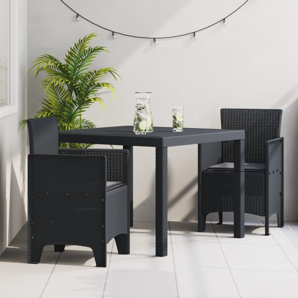Set da pranzo da giardino 3 pezzi con cuscini Anthracite Polirattan