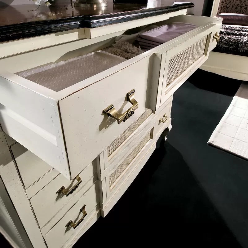 Cassettiera 4 cassetti legno shabby bianco bicolore 124x55x105 - Mobili 2G