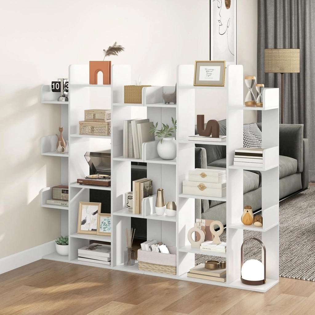 Libreria, scaffale aperto con 13 scomparti, per soggiorno, studio e ufficio, 86 x 24,5 x 141 cm, colore: bianco