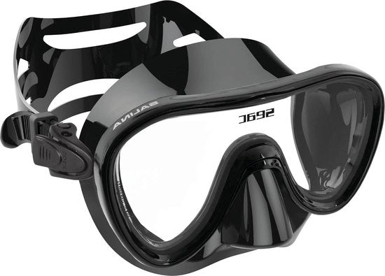 Maschera da snorkeling per bambini e adulti con viso stretto - set completo di maschera, siringa e attacco - chiusura rapida e senza clip nera