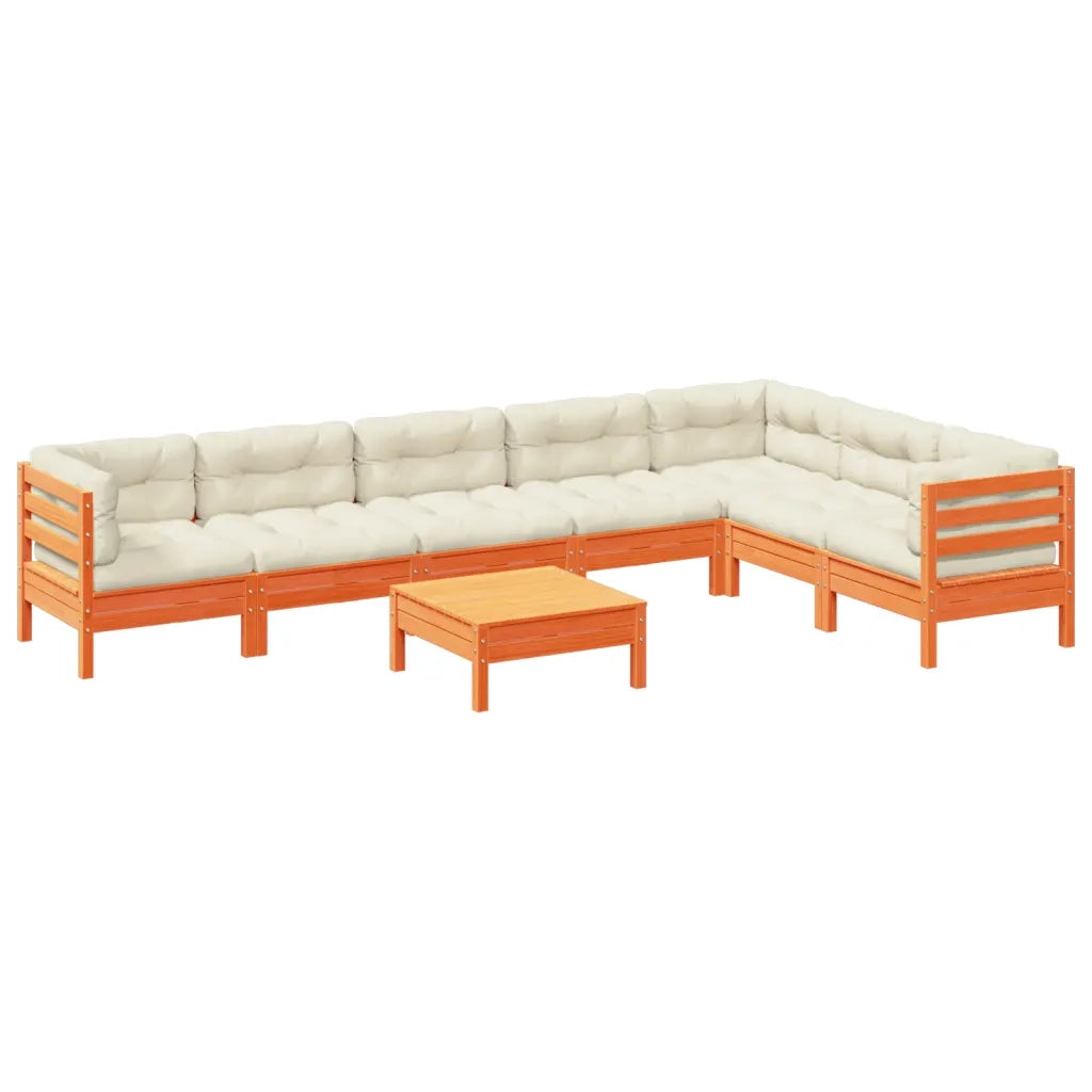 Set Divani Giardino 8 pz con Cuscini Marrone Cera Massello Pino 3299482
