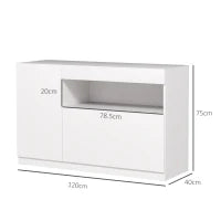 Credenza Moderna Bassa con Ante Ammortizzate e Apertura a Pressione, Ripiani Regolabili, Bianco