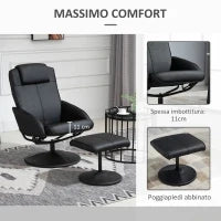 Poltrona Relax Reclinabile con Pouf Poggiapiedi Abbinato e Rivestimento in Finta pelle, Nero