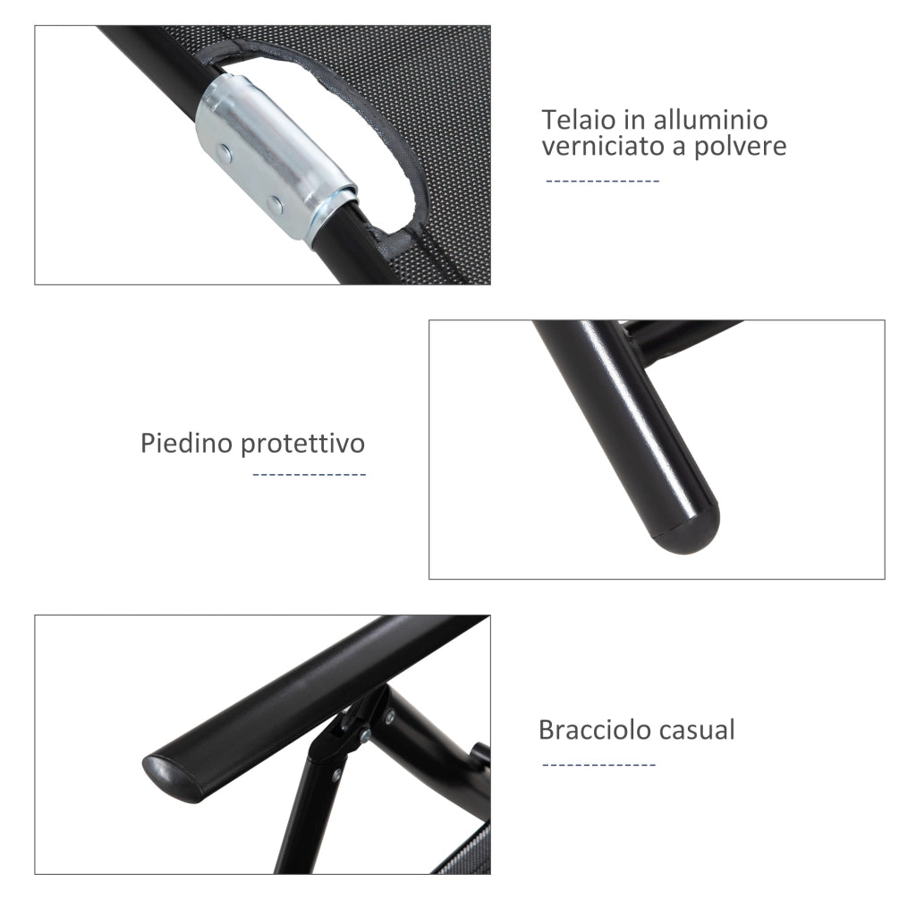 Sdraio da Giardino Pieghevoli 2 Pezzi con Schienale Regolabile ¨C zephmum ¨C Nero 64x134x95cm