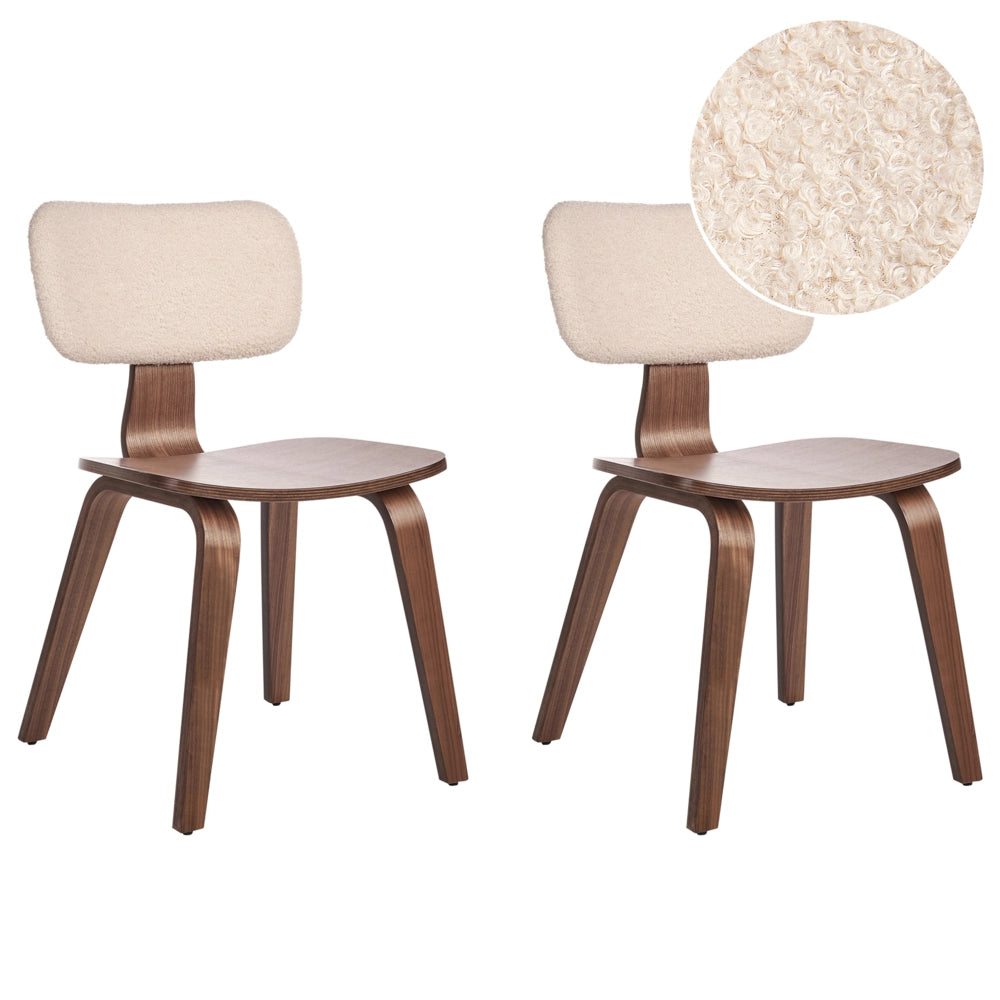 Set di 2 sedie da pranzo in legno scuro e tessuto boucle di poliestere beige Gambe in legno di betulla Stile tradizionale retrò