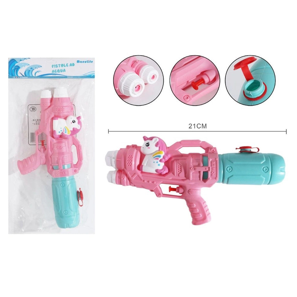 Trade Shop - Pistola Ad Acqua Per Bambini A Forma Di Unicorno Giocattolo A Doppio Spruzzo 21cm 618559 -