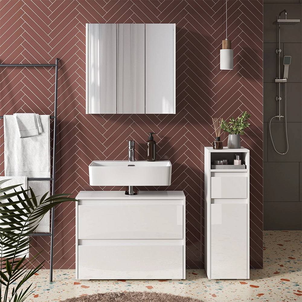 Vicco Set di mobili da bagno Bianco/bianco lucido 3 parti