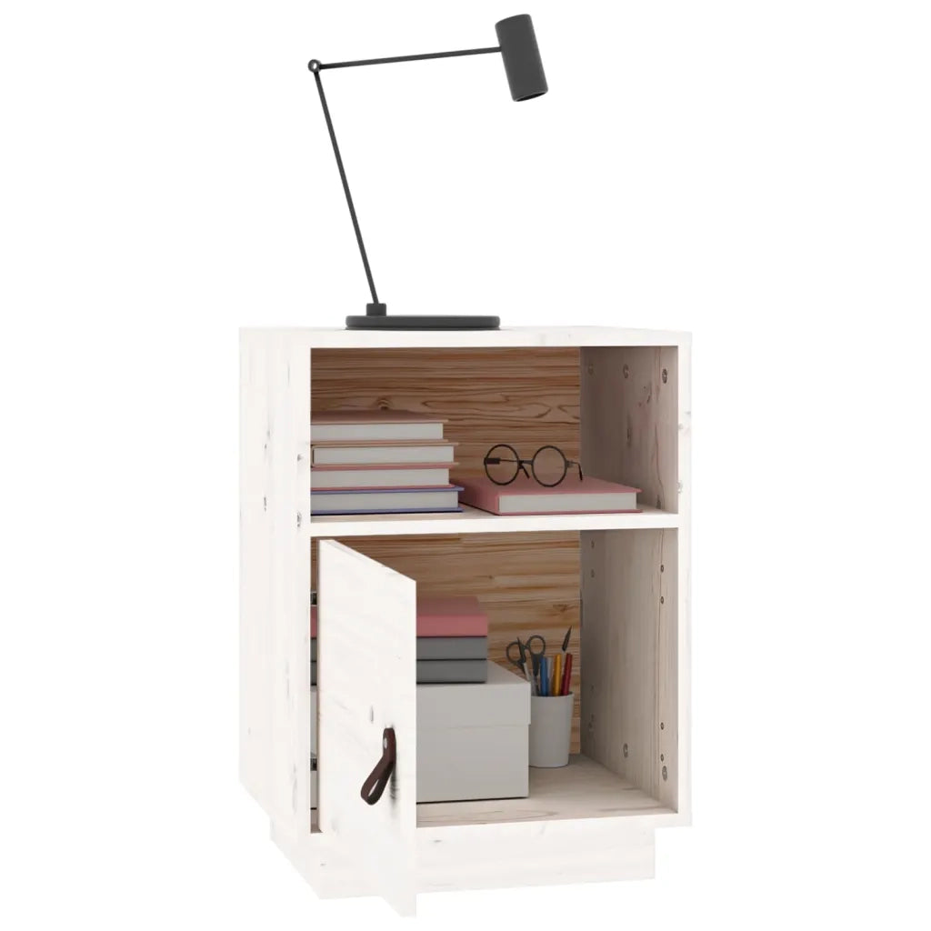 Set di 2 Comodini | Armadio da Notte | Mobiletto da notte Bianchi 40x34x55 cm in Legno Massello di Pino