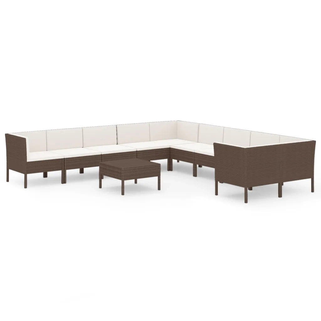 Set Divani da Giardino 11 pz con Cuscini in Polyrattan Marrone cod mxl 38407
