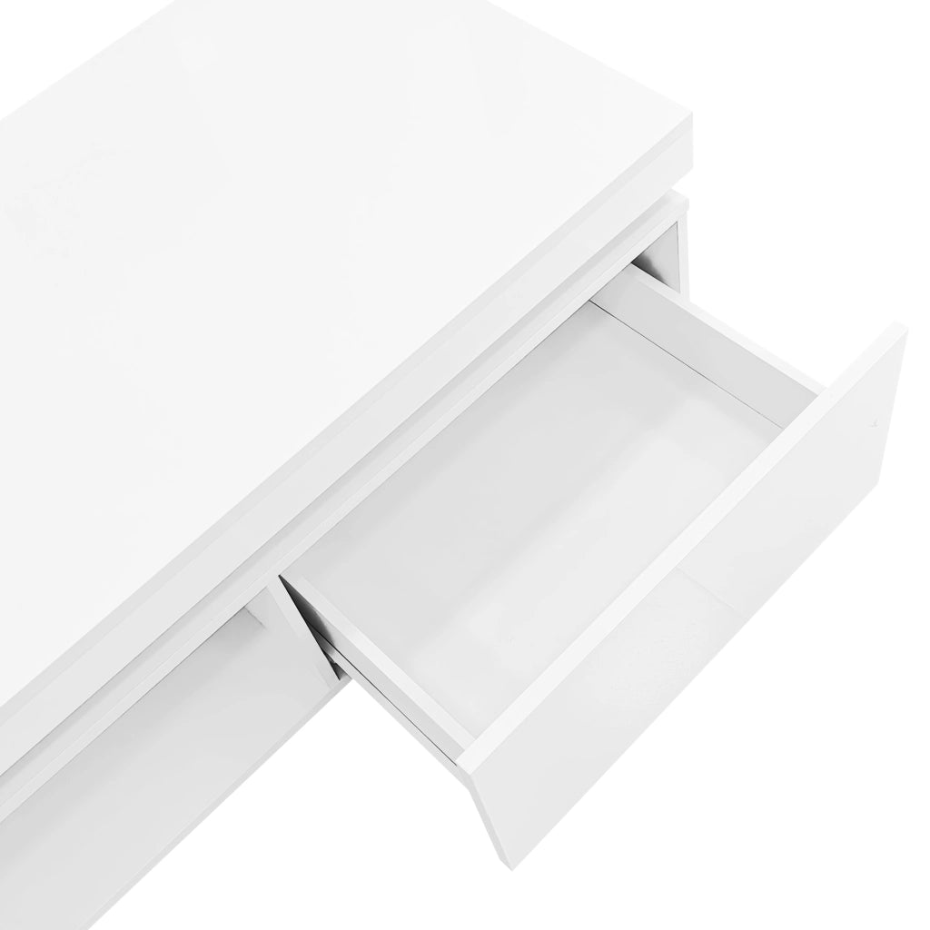 Tavolino da salotto 100x50x40;3 cm; lucido con LED e cassetto; truciolato bianco