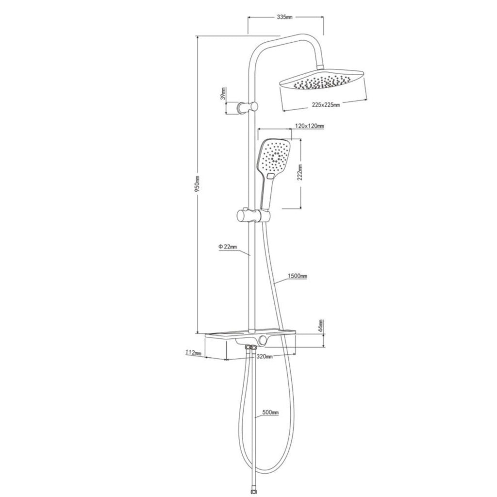 Colonna doccia win con mensola regolabile e design moderno cromo lucido