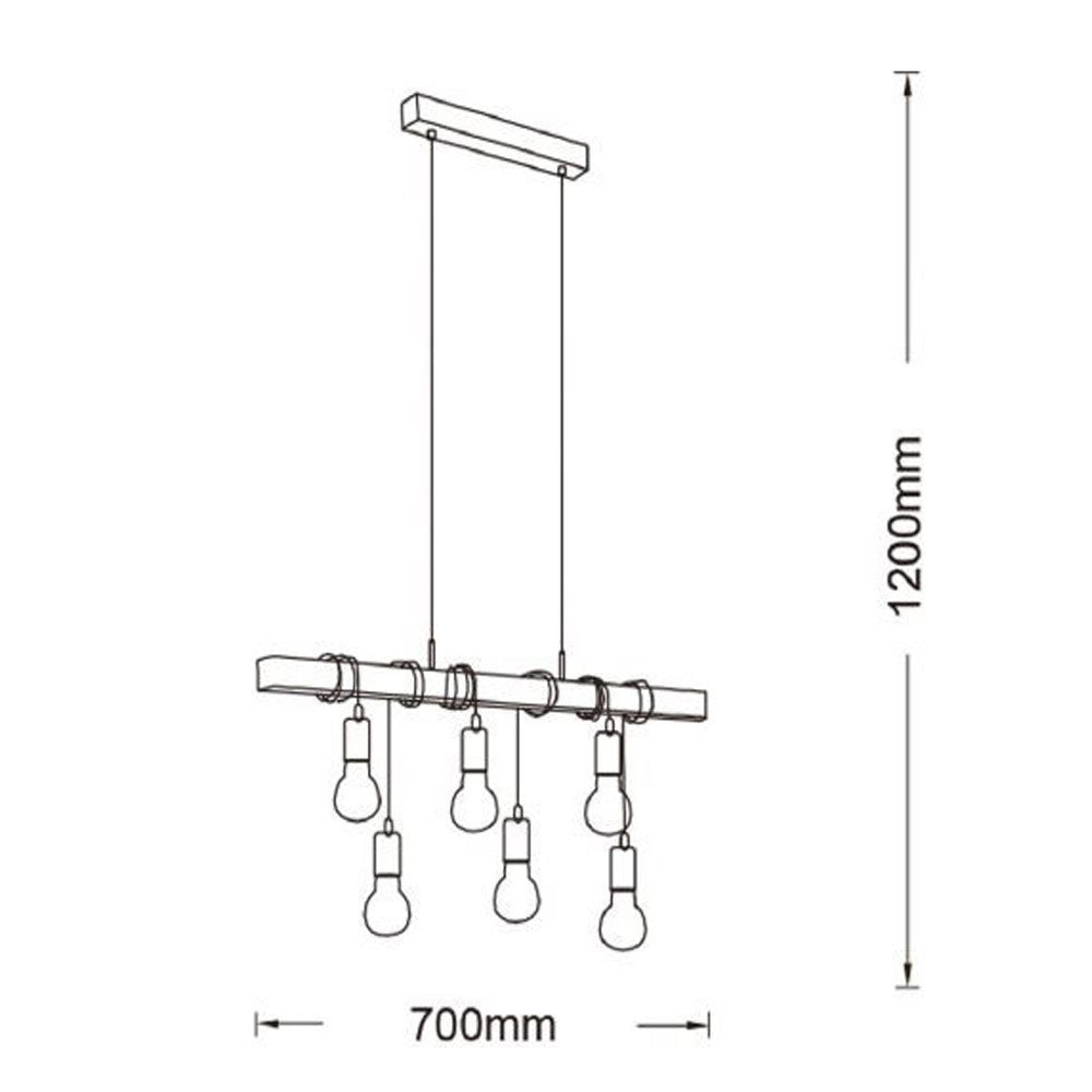 Trade Shop - Lampadario Sospensione Legno Stile Industriale 6 Portalampada E27 Lampada Cucina B47-6 -