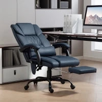Poltrona da ufficio massaggiante, con poggiapiedi, altezza regolabile, schienale reclinabile e telecomando, 66x75x122cm, Blu