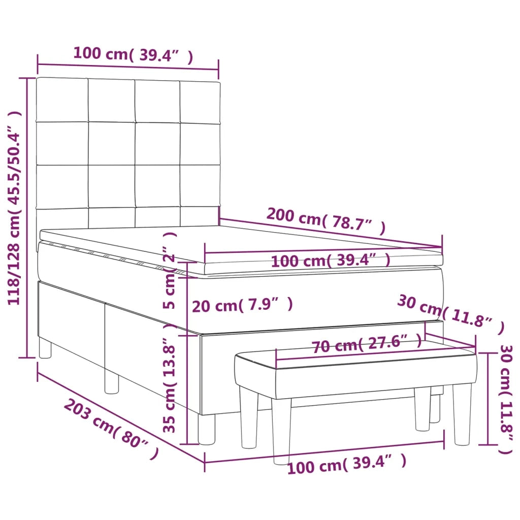 Giroletto a Molle con Materasso Grigio Chiaro100x200 cm Tessuto