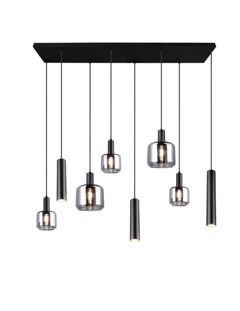 Lampada a sospensione MATARO nera 8 luci vetro Trio
