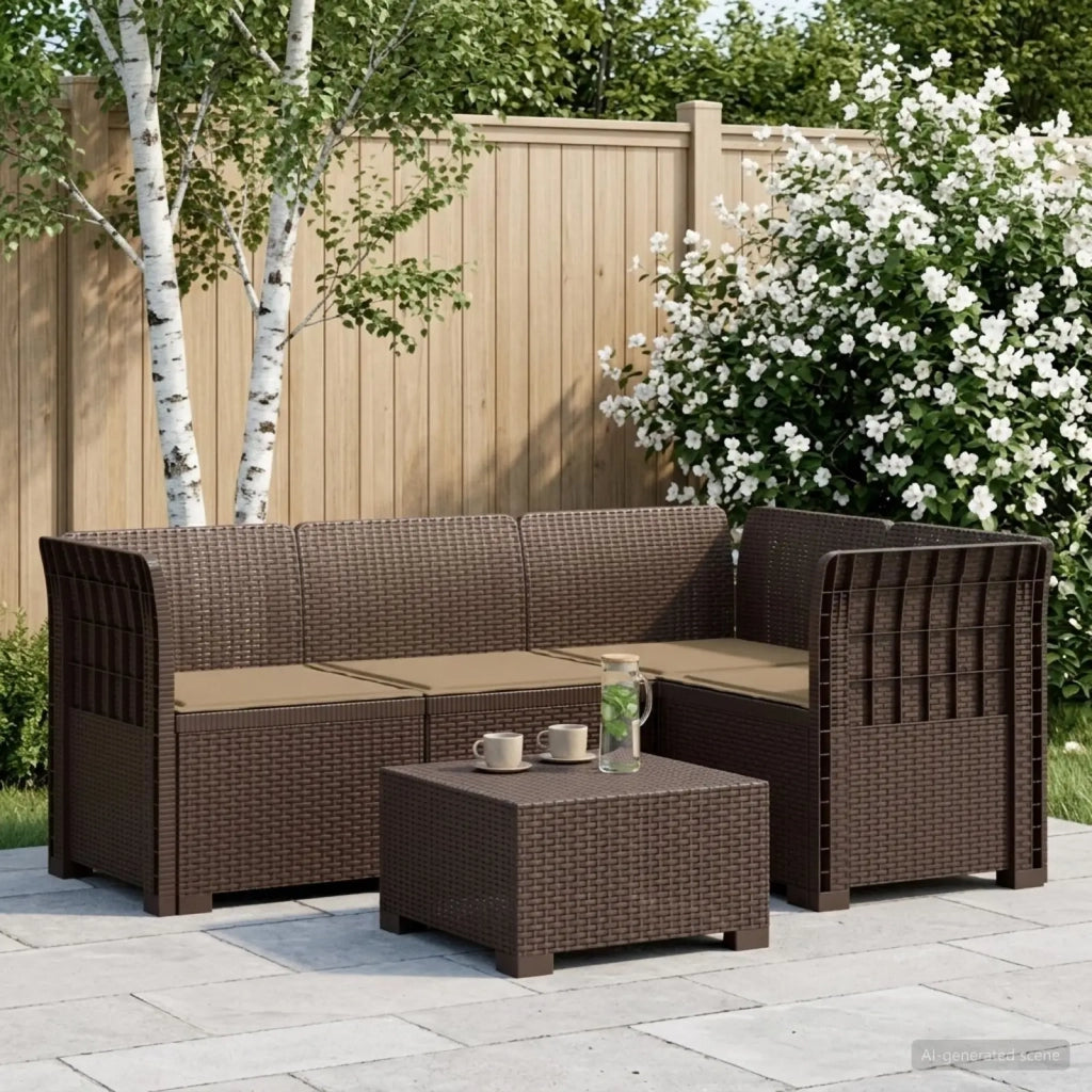 Divano da Giardino 4 Posti con Cuscini Aspetto Rattan PP 3443968