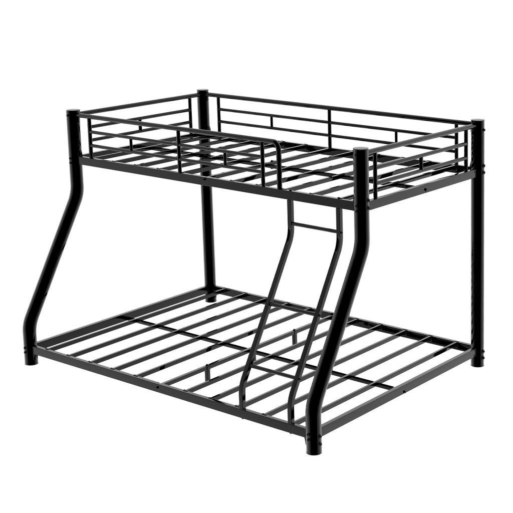 Letto a castello 90x190 cm e 140x190 cm con scala e sbarre di sicurezza in ferro nero
