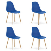 Set di 4 Sedie WAT Blu in Polipropilene con Gambe Effetto Legno