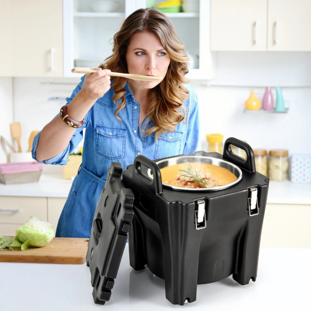 Contenitore termico e portatile per cibo e bevande da 30L-Portavivande ermetico impilabile in acciaio inox con 4 ruote e 2 freni Nero