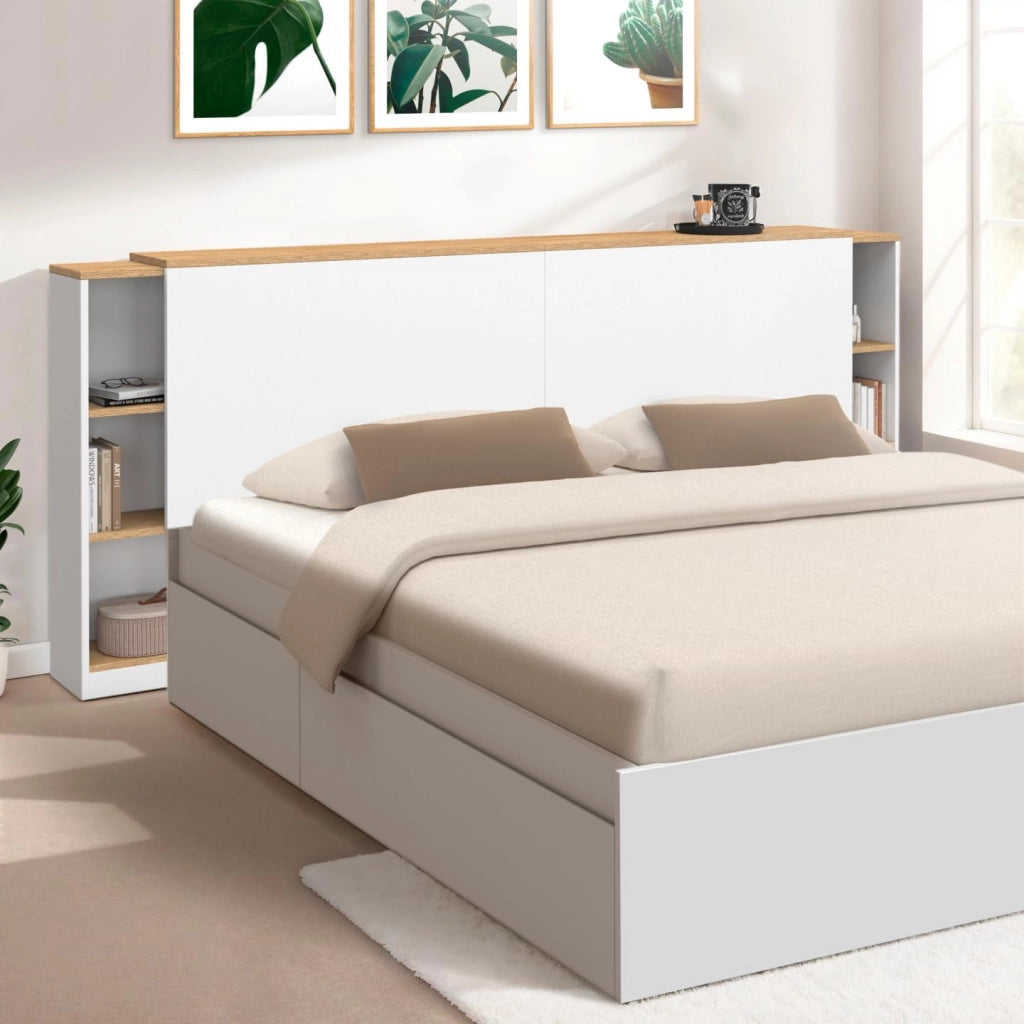 Cabecero extensible CATBA con almacenamiento deslizante para camas de 140 y 160 CM de madera y blancas