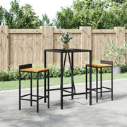 Set Bar Giardino 3 pz Nero Polyrattan e Legno Massello Acacia 3187674