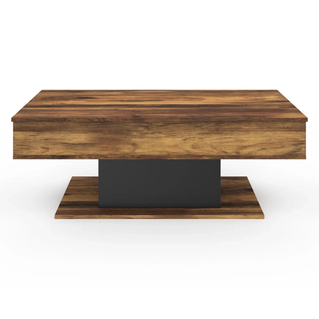 IDMarket - Mesa de centro EDEN con tablero elevable, madera oscura con efecto envejecido y negro