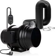 Ventilatore di canale regolabile da 100 mm con 3 metri di tubo - Ventilatore di canale 215 m³/h - Ventilatore per bagno per il raffreddamento del booster - Ventilatori per serra - Ventilazione per coltivazione idroponica
