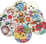 Chenille artigianali nodi rotondi in legno con disegno floreale, 4 fori, 50 mm, 20 pezzi