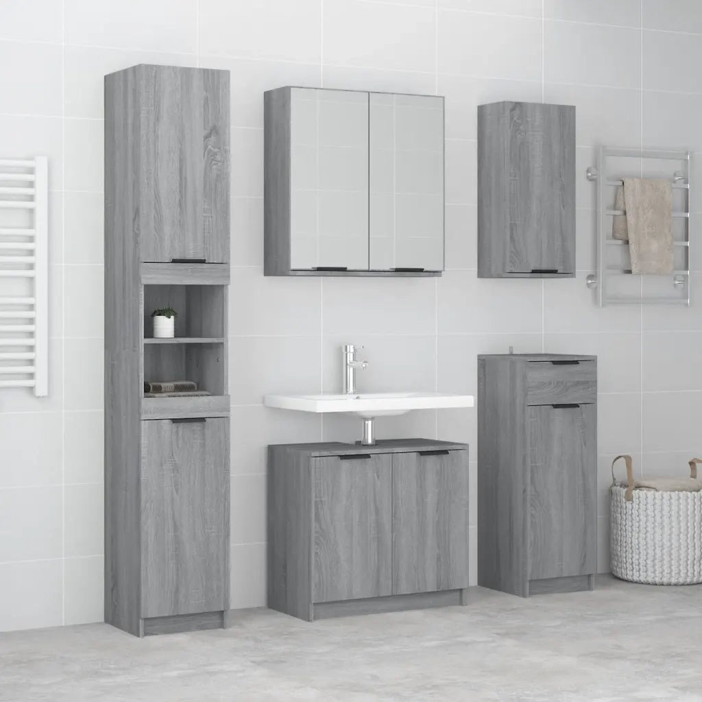 Set Mobili da Bagno 5 pz Grigio Sonoma in Legno Multistrato cod mxl 48151
