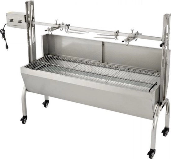 Spit Roaster per BBQ - Sistema di Rotazione Automatico in Acciaio Inox - Regolabile in Altezza - Compreso Accessori
