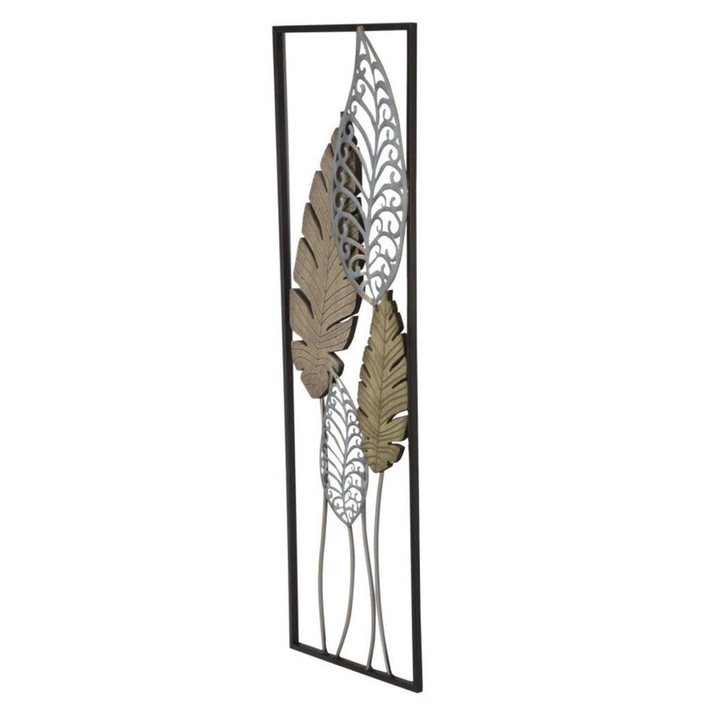 Decorazione in Metallo 3D Foglia 52, Oro, Metallo, 30,5x2,5x99,5 cm