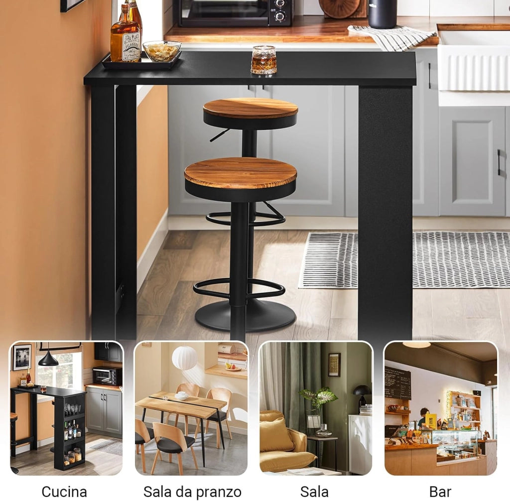 Tavolo Alto da Cucina, Tavolo da Bar Moderno con Ripiani di Stoccaggio, Design Salvaspazio per Cucina Piccola, Soggiorno, Angolo Bar o Studio Nero 112 x 57 x 106 cm FWT17-II-SCH