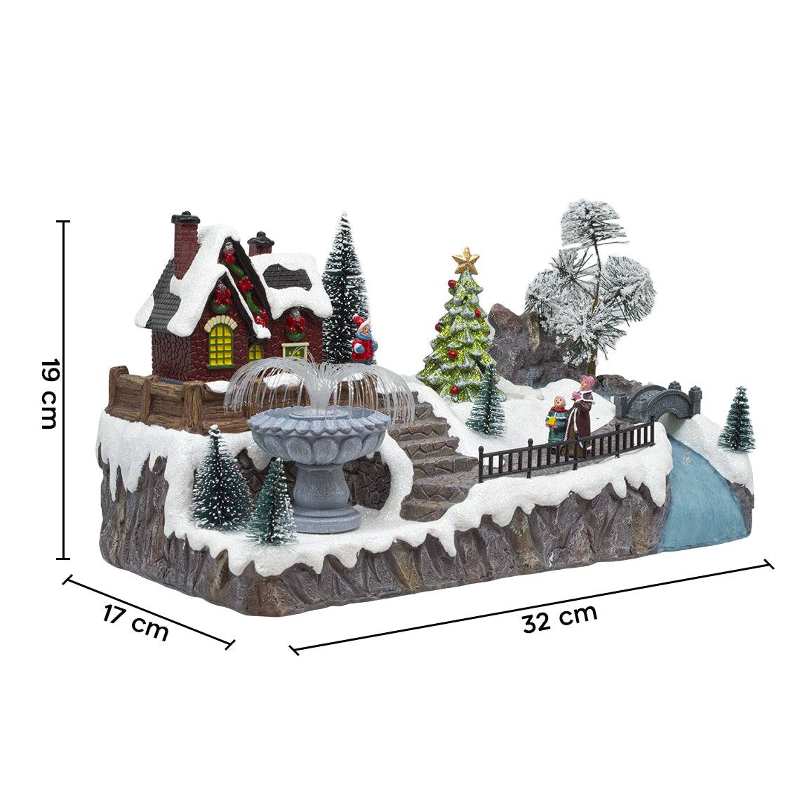 Villaggio Natalizio 32x17x19 cm con Fontana Luci Suoni e Movimento